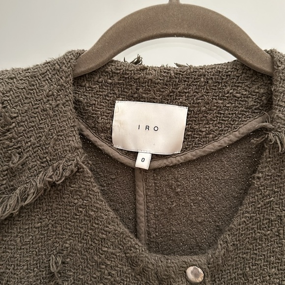 IRO Regan Distressed Tweed Jacket Olive Cotton - Picture 4 of 6